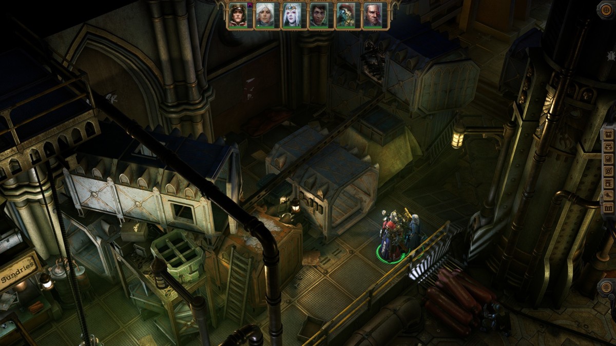 Warhammer 40,000: Rogue Trader screenshot of the party on a space station.